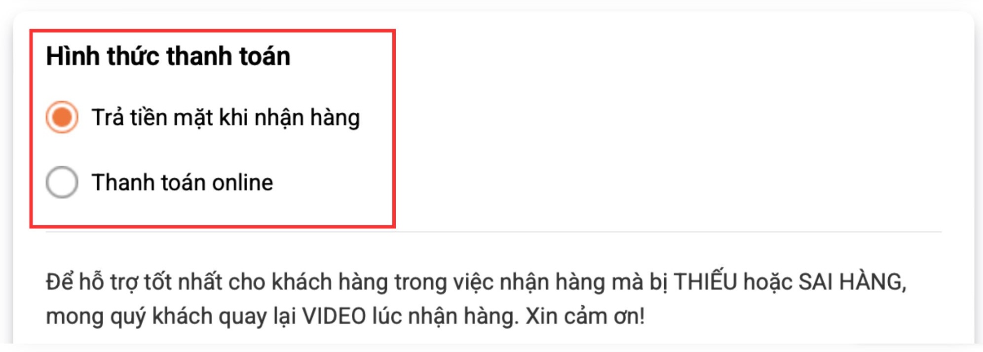 Phương thức thanh toán Sau đó chọn 1 trong 2 hình thức thanh toán sau