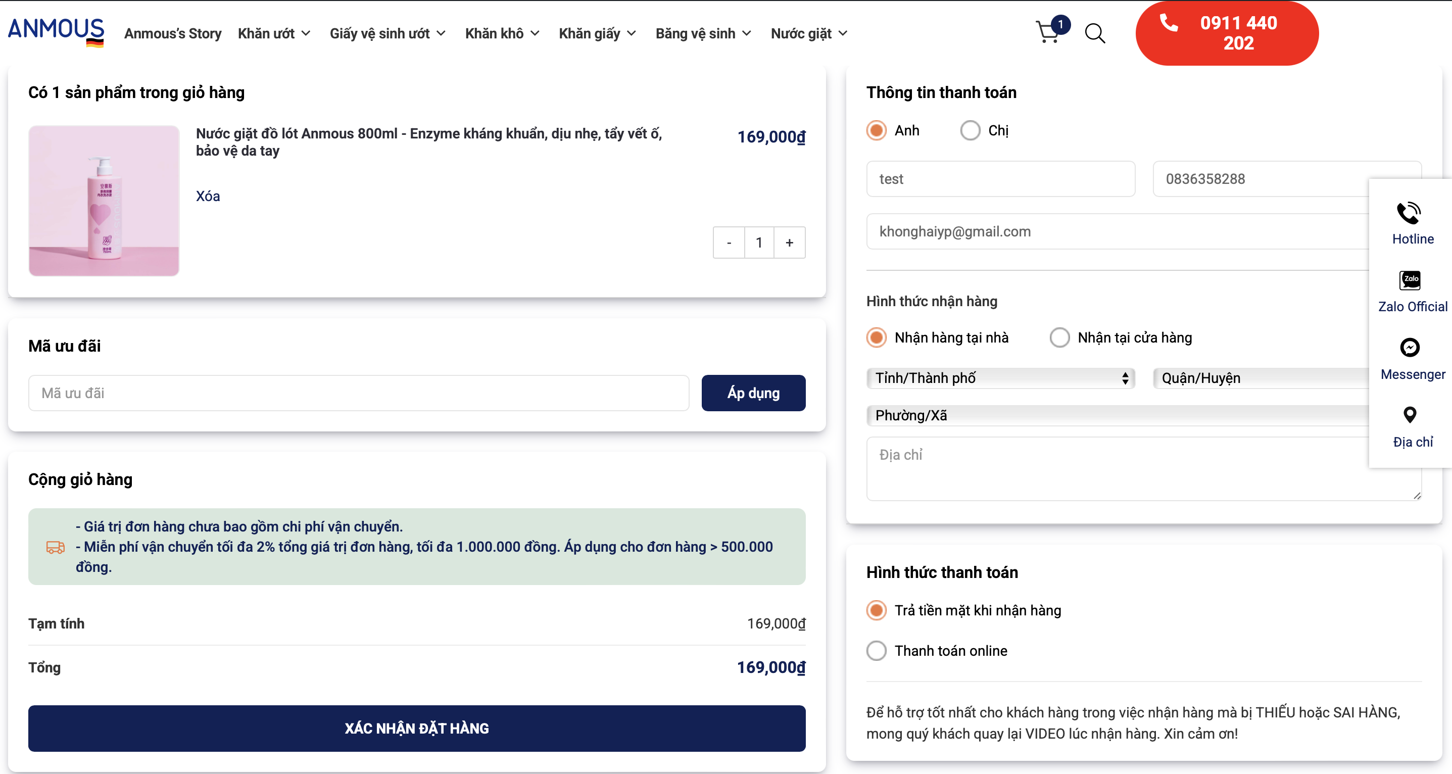 Phương thức thanh toán Có 2 phương thức thanh toán