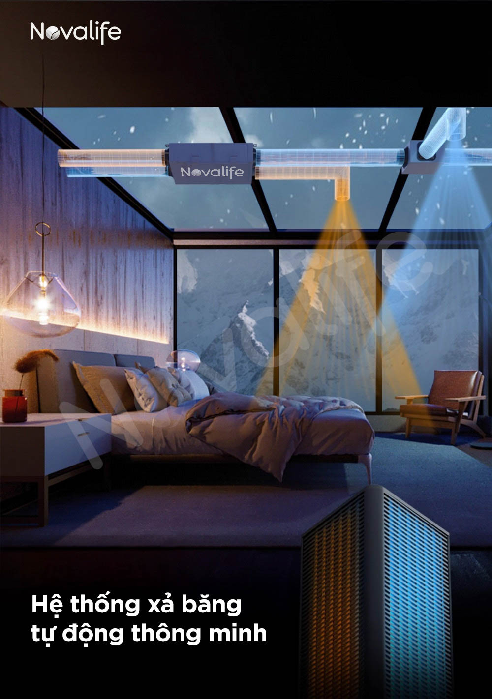 Máy cấp khí tươi hai chiều 4 in 1 Novalife KXX 400m³/h – Âm trần, Hiệu suất ERV>80% Hệ thống xả băng tự động thông minh