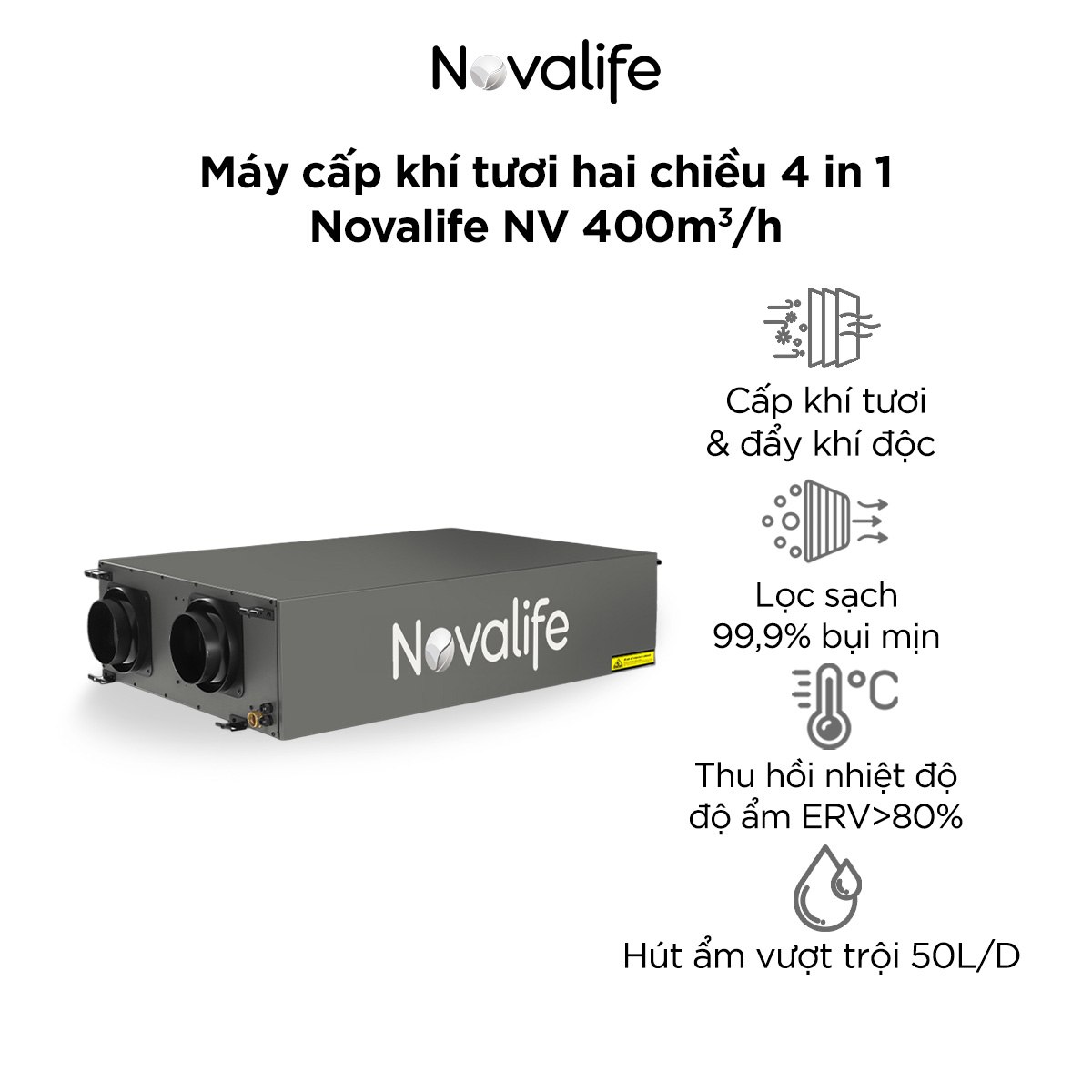 Âm trần hai chiều 4 in 1 Novalife NV 400m³/h