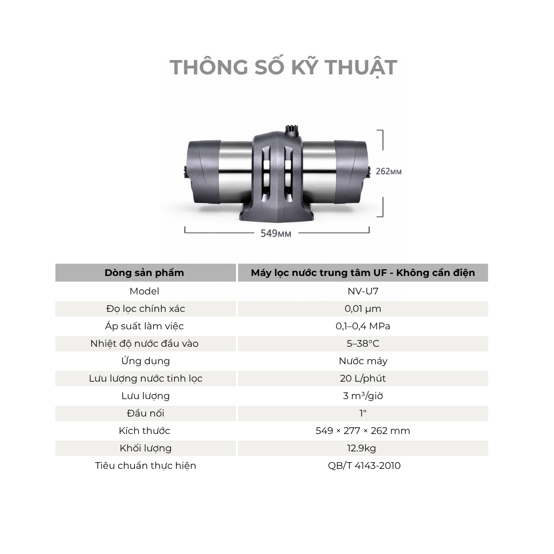 Thông số kỹ thuật máy lọc nước trung tâm Novalife NV-U7