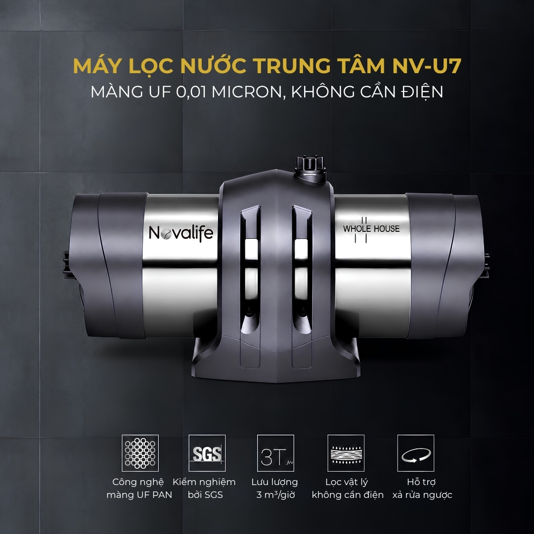 Máy lọc nước trung tâm Novalife NV-U7 màng UF 0,01 micron không cần điện