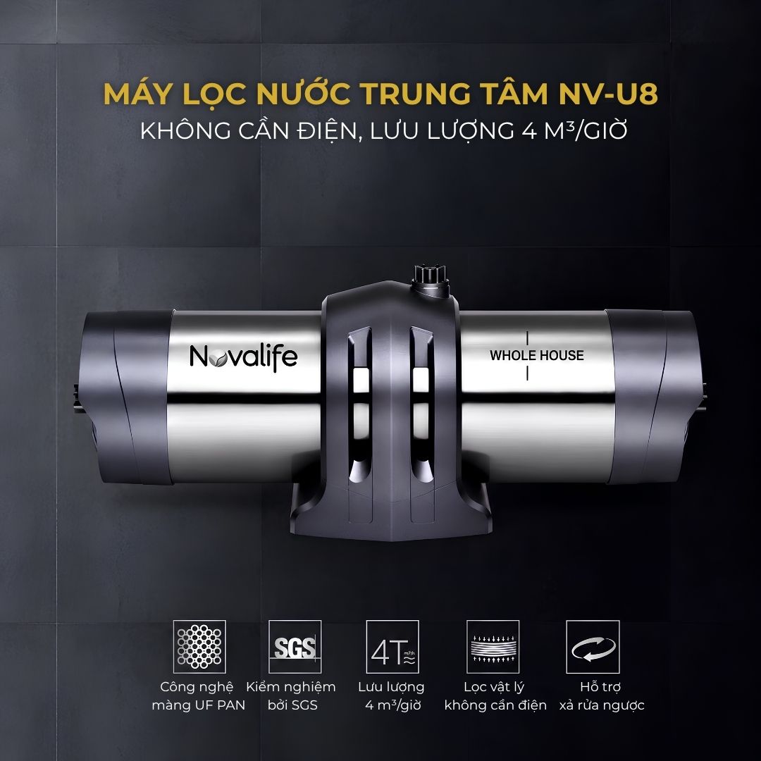 Máy lọc nước trung tâm Novalife NV-U8 – không cần điện, lưu lượng 4 m³/giờ