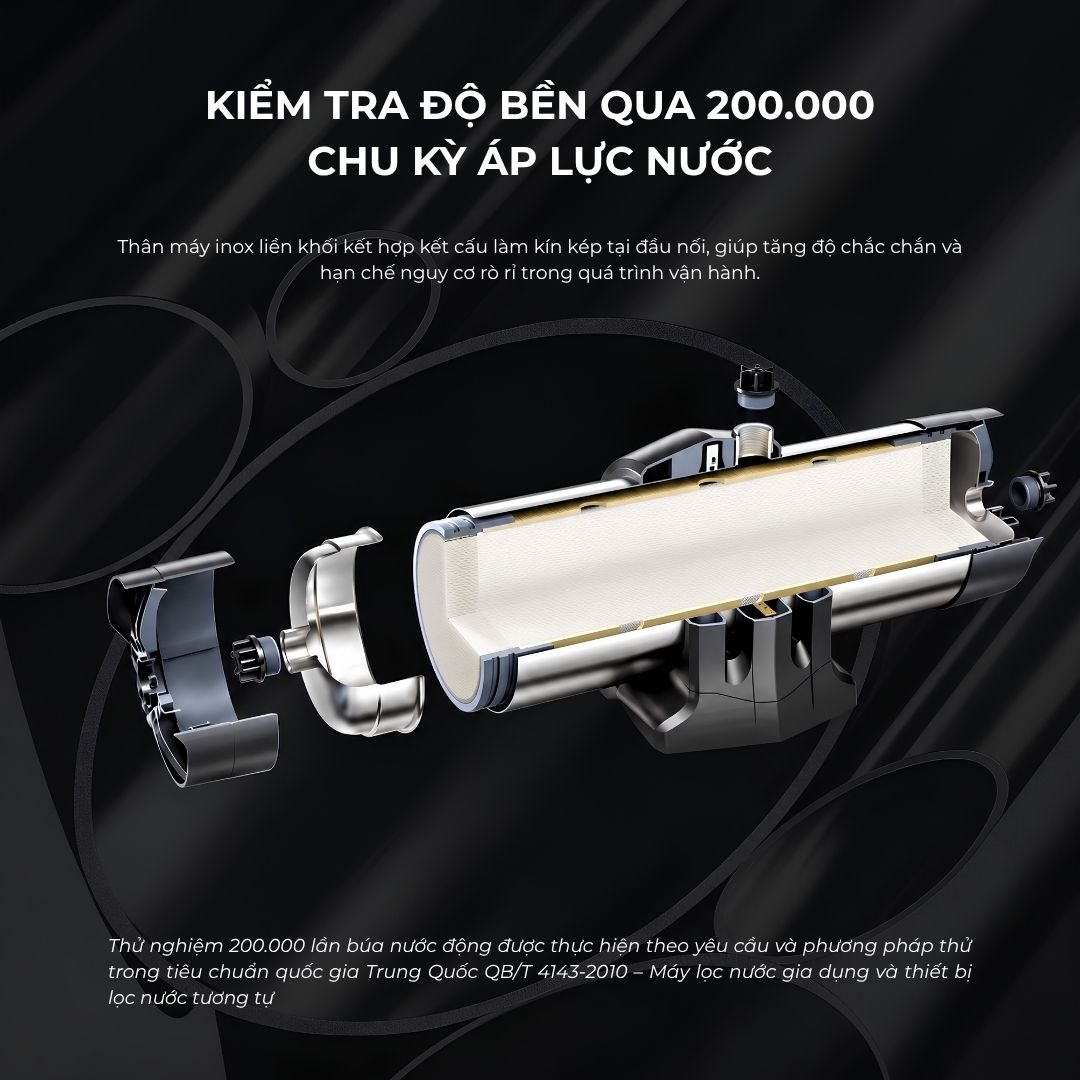Máy lọc nước trung tâm Novalife NV-U8 – kiểm tra độ bền qua 200.000 chu kỳ áp lực nước