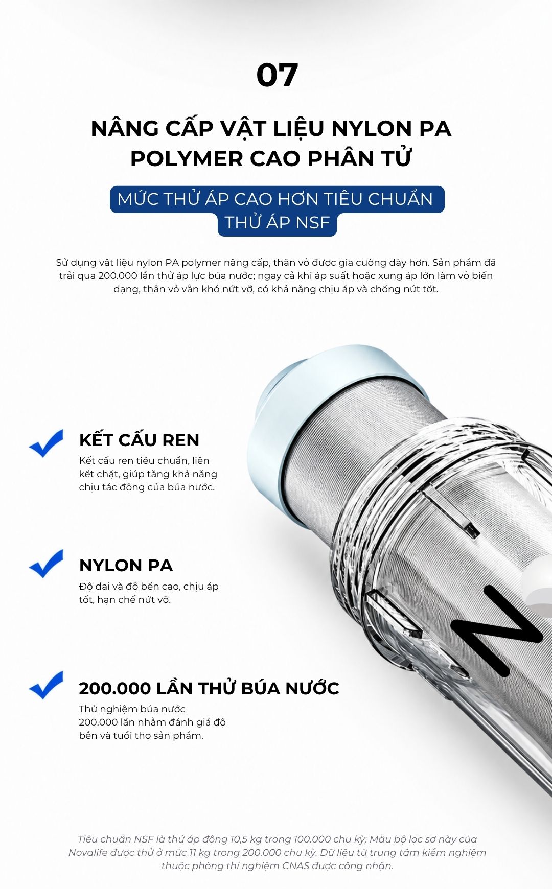 Bộ lọc sơ Novalife NV-M3: Không cần điện – Lưu lượng 5 m³/h Bộ lọc sơ Novalife NV-M3 – vỏ nylon PA chịu búa nước 200.000 lần