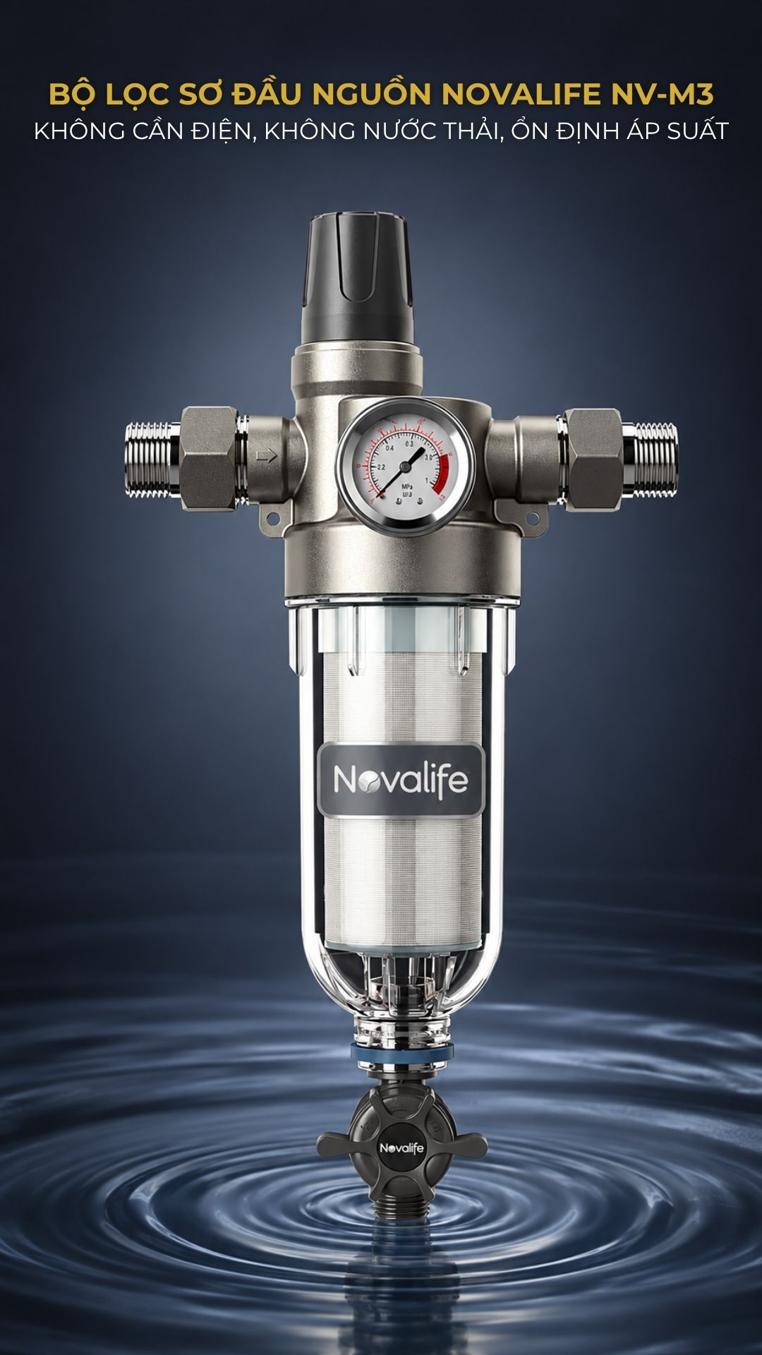 Bộ lọc sơ Novalife NV-M3: Không cần điện – Lưu lượng 5 m³/h Bộ lọc sơ Novalife NV-M3 – lọc đầu nguồn không cần điện