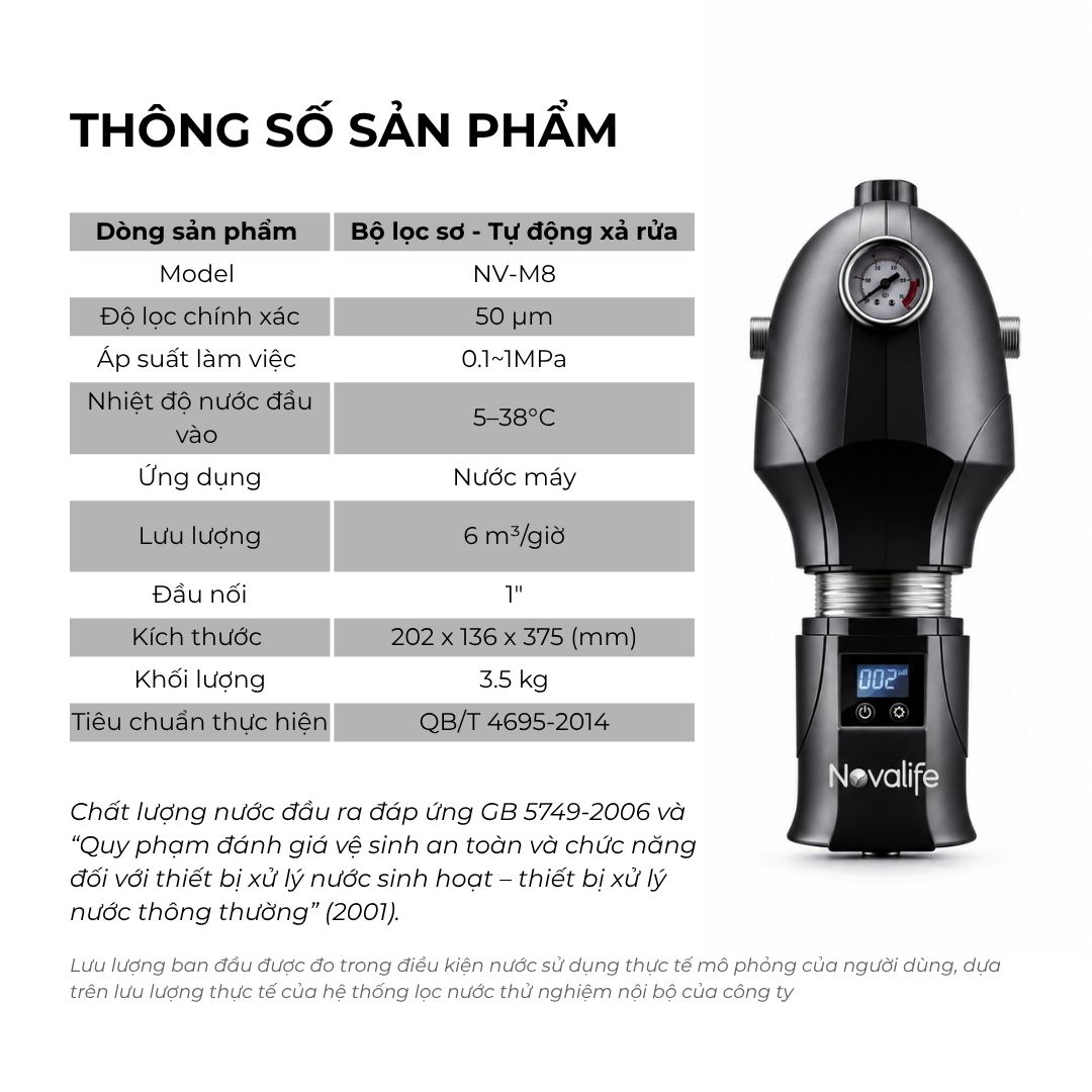 Bộ lọc sơ Novalife NV-M8 – thông số kỹ thuật