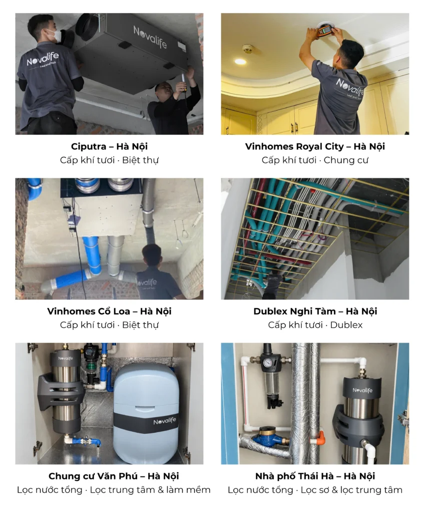 Công trình thực tế lắp đặt cấp khí tươi và lọc nước tổng Novalife tại Hà Nội